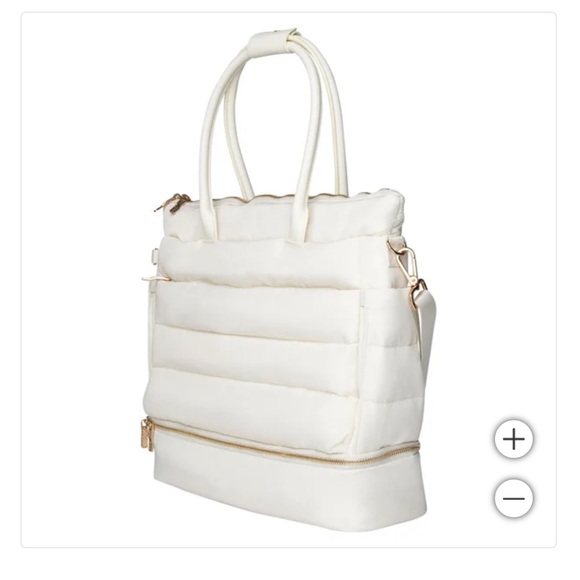 NWT iPack Puffer Tote Weekender Travel Bag Cream w/ Gold Hardware - Picture 4 of 6